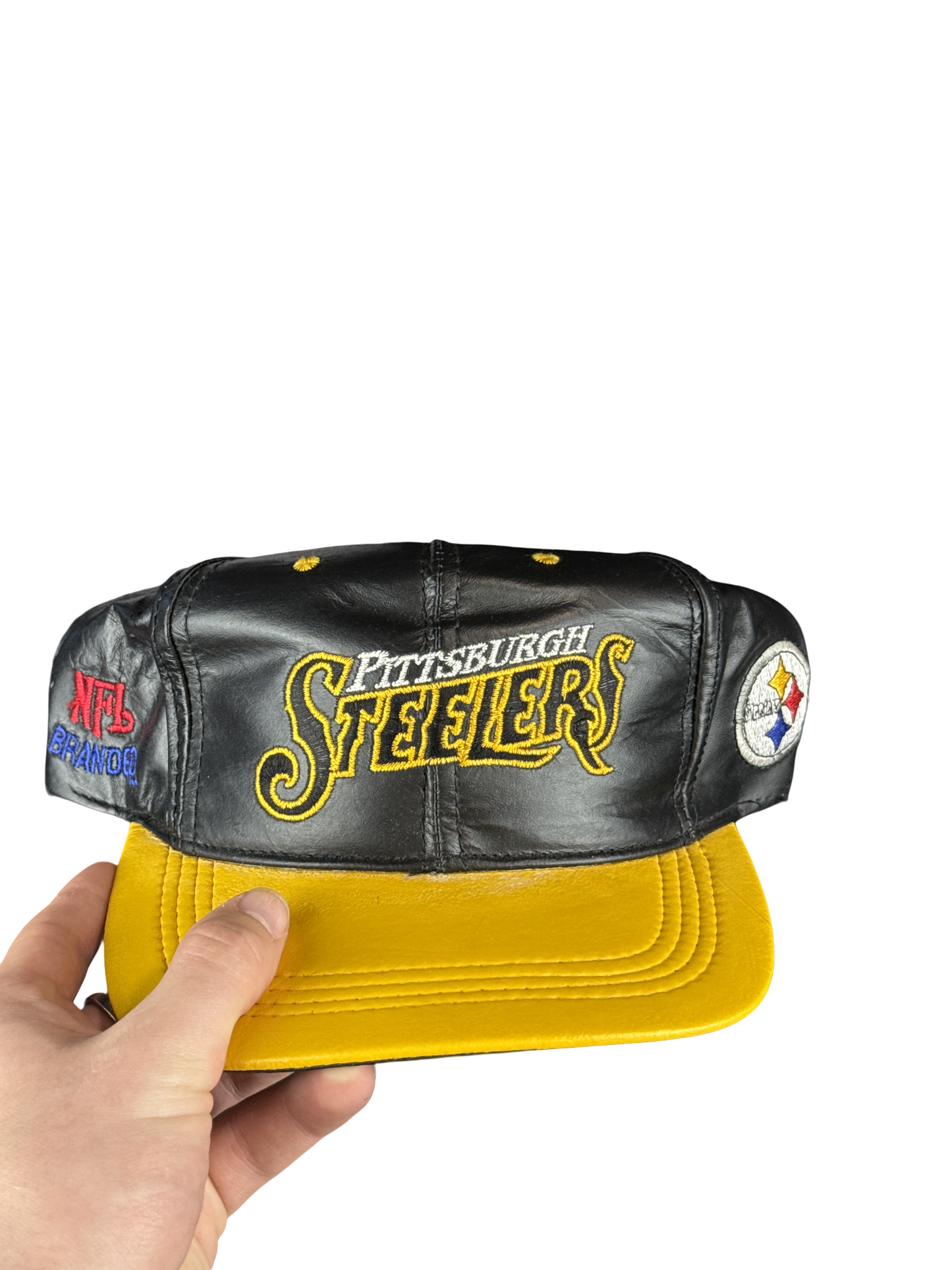 1990s Pittsburgh Steelers Leather Snapback Hat (One Size)