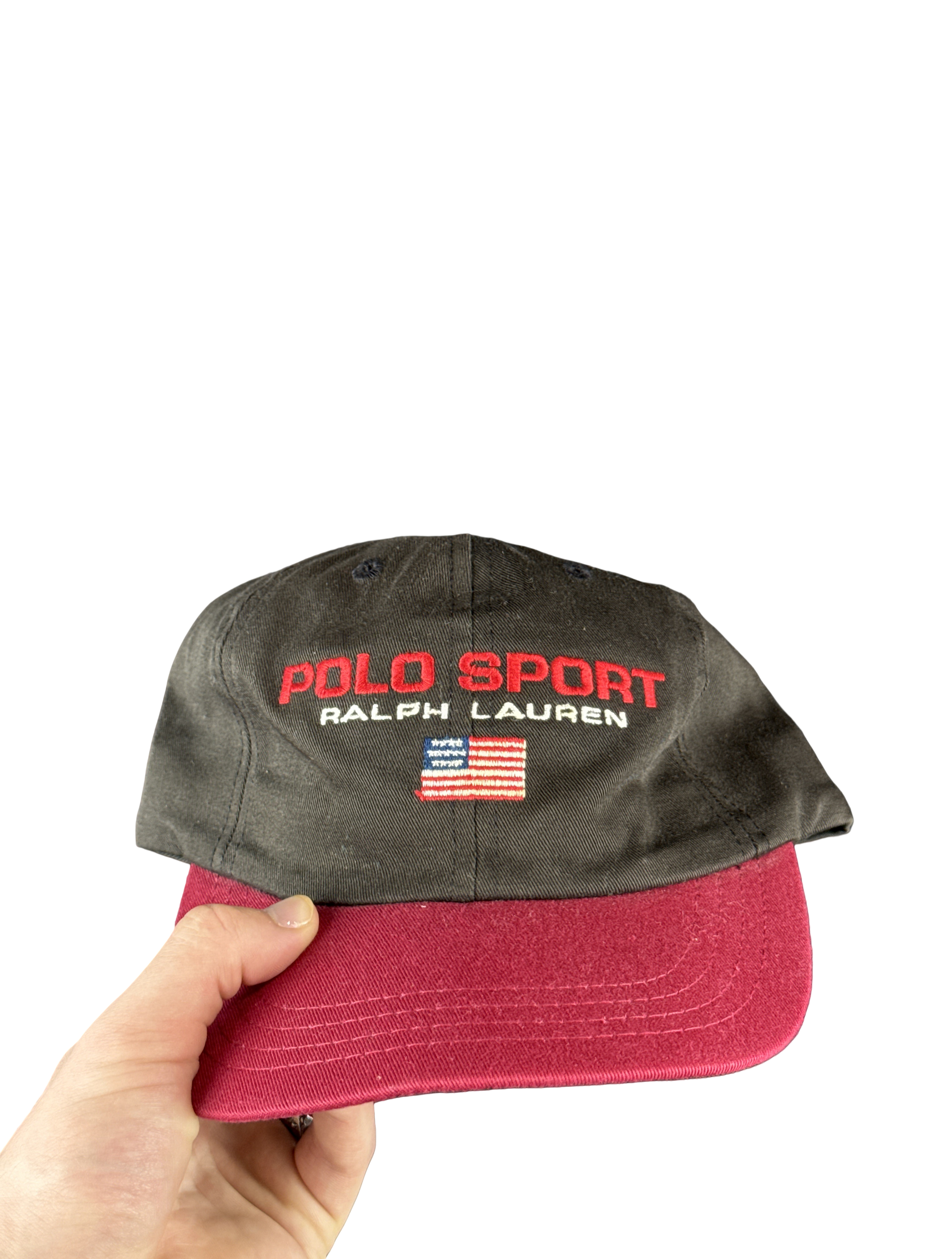 1990s Polo Sport Ralph Lauren Black and Red Hat (One Size)