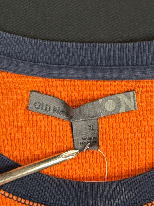 Old Navy Orange and Navy Waffle Knit Pullover (XL)